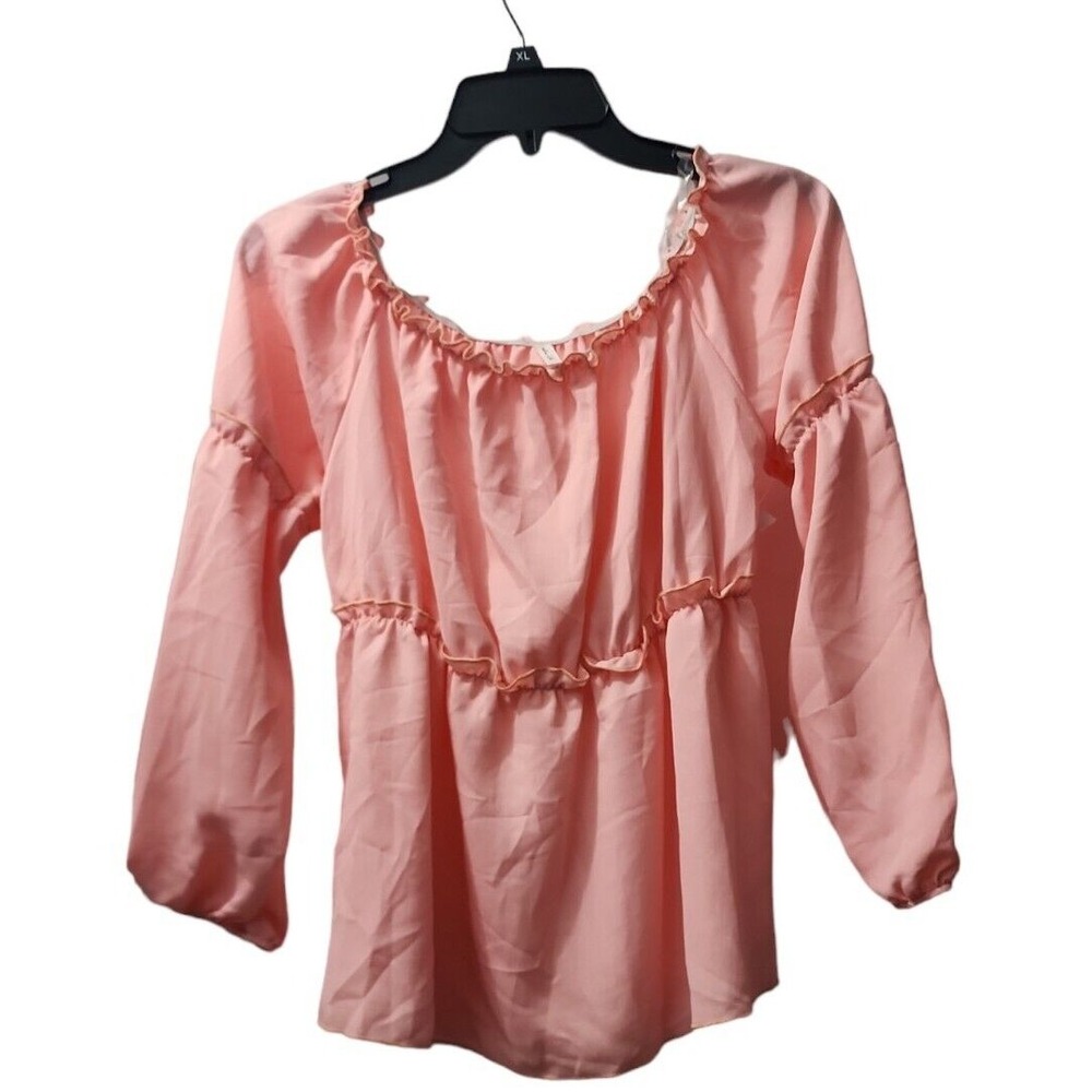 Noelle Off Shoulder Ruffle Blouse Long Sleeve Flowy Top‎ Pink XL